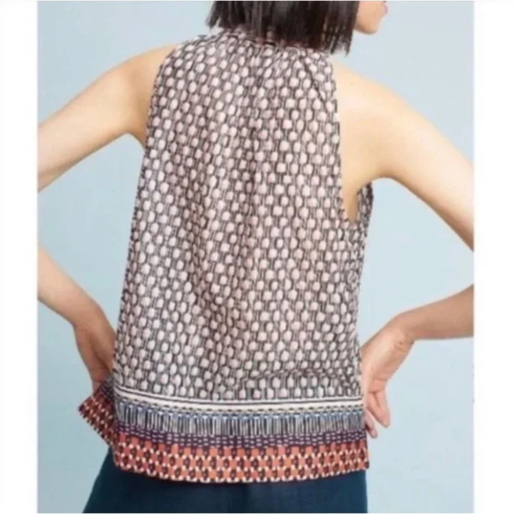 Anthro Maeve Prema Printed Tank Top Ruffle Button Front sz M like new - Picture 7 of 7
